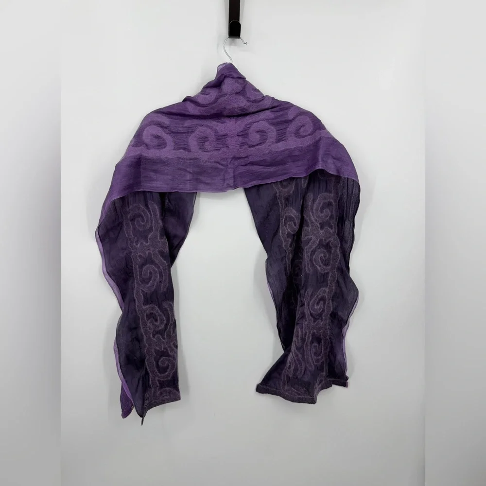HANDCRAFTED BY 7 SISTERS SILK & FELTED WOOL‎ purple FLOWERS SCARF/SHAWL 15x72”
